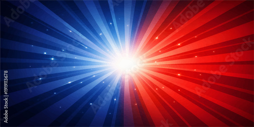 Red and Blue Dynamic Sunburst Background with Powerful Radiating Rays