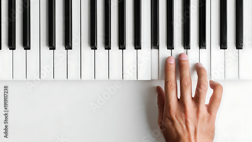 Hand Playing Piano Keys White Background