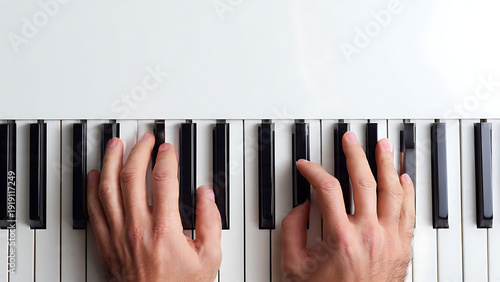 Hand Playing Piano Keys White Background