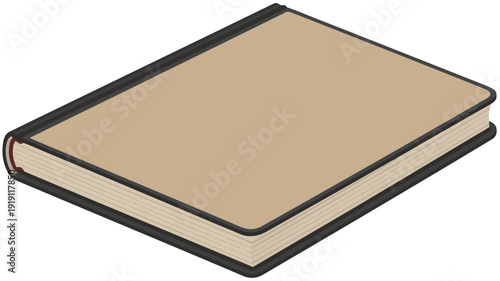 A realistic vector illustration of a closed hardcover book with a plain tan cover and black binding, perfect for educational or creative themes
