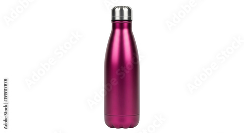 A pink metallic water bottle with a silver cap