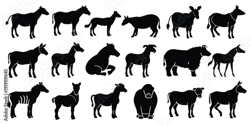 Collection of Donkey Silhouettes in Various Poses