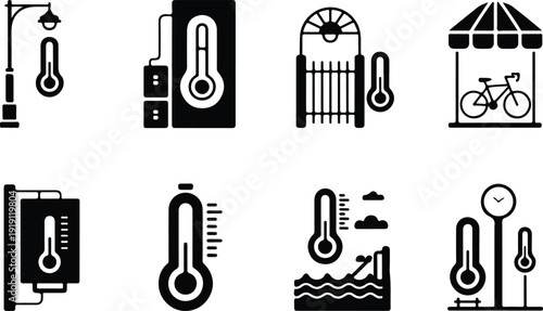 Street Thermometer Icon Temperature Vector Outdoor Thermometer Weather Icon Set