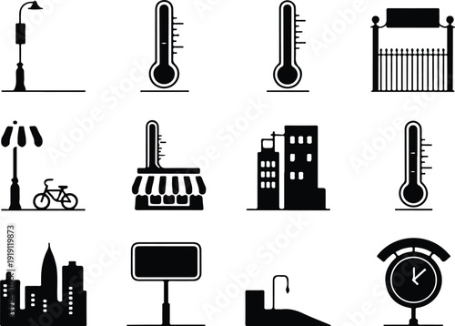 Street Thermometer Icon Temperature Vector Outdoor Thermometer Weather Icon Set