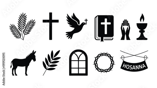 Elegant palm sunday silhouette bundle religious symbols and icons for worship and celebration