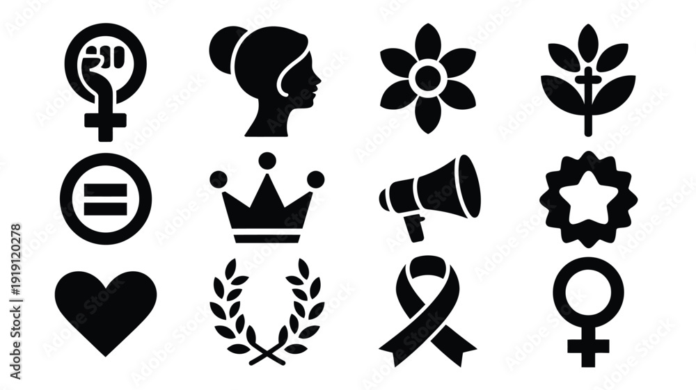 Αυτοκόλλητο International women's day logo set with equality symbols flowers and empowerment