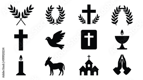 Palm sunday silhouette icon bundle religious symbols and objects for easter and holy week celebrations