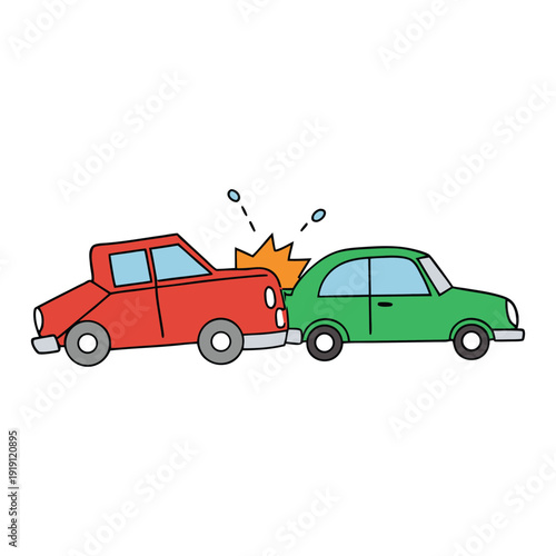 Two cars collide in a chaotic crash, metal twisted, glass shattered, smoke rising, capturing the sudden impact and the dangerous aftermath of the accident.

