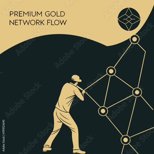 Premium gold network flow with a man pulling a rope