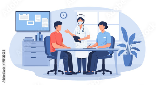 Doctor Consulting with Two Male Patients.