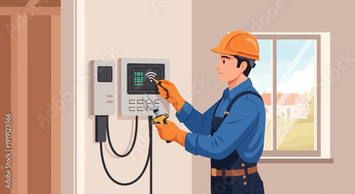 Electrician Installing Smart Home Control Panel.