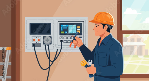 Electrician Testing Electrical Panel with Multimeter.