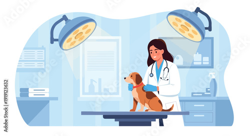 Veterinarian Examining Dog in Clinic Setting.