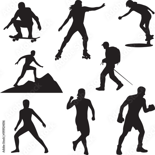 People engaging in various sports activities silhouettes