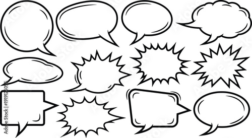 cartoon comic speech bubbles and thought clouds for dialogue  various shapes and styles