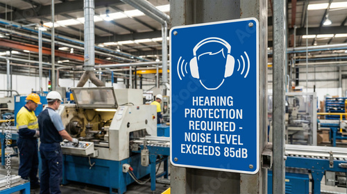 Hearing Protection Required Noise Level Exceeds 85dB Factory Safety Sign
