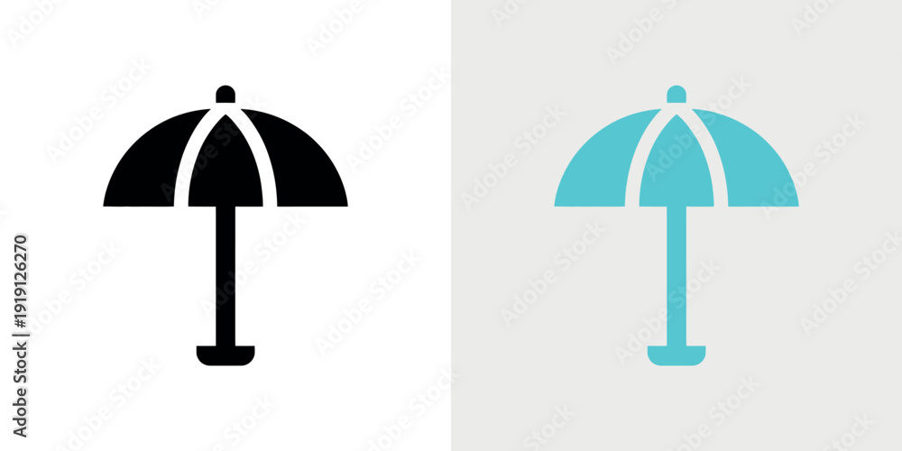 Fototapeta premium Black and cyan beach umbrella on white and gray background