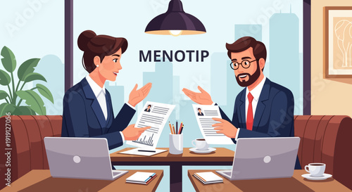 Business Professionals Discussing Documents in Office.