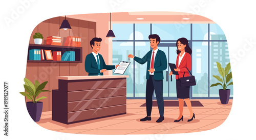 Business People Discussing at Office Reception.