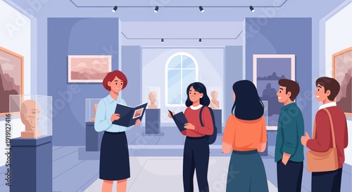 Group of People Visiting Art Museum.