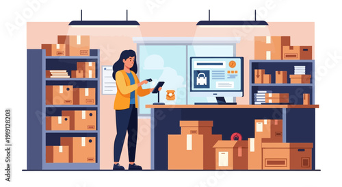 Woman Managing Packages in Storage Room.