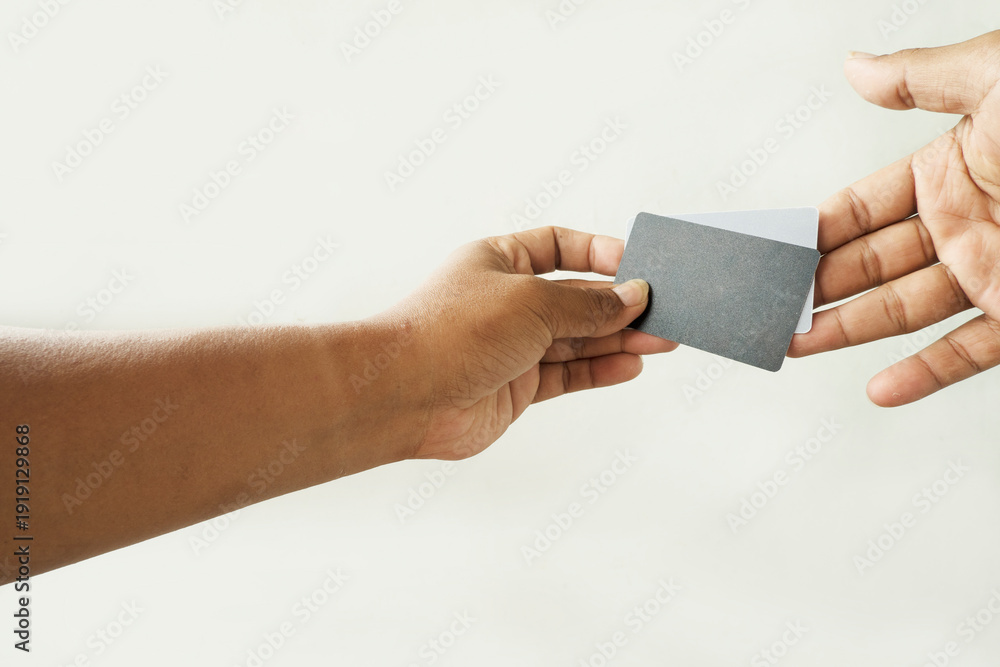 Obraz premium Blank Card Mockup Presented by Hands Isolated on White Background