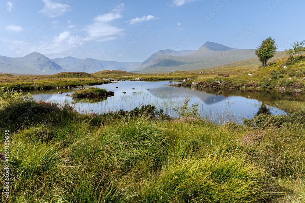 Fototapeta premium Calm lake with mountain reflection in Scotland