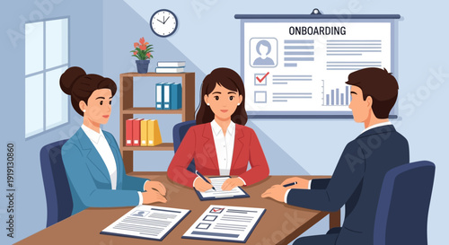 Business Meeting with Three Professionals Discussing.