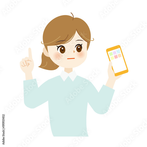 スマートフォンで説明する女性のイラスト