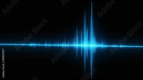 Glowing blue digital sound wave equalizer on black background