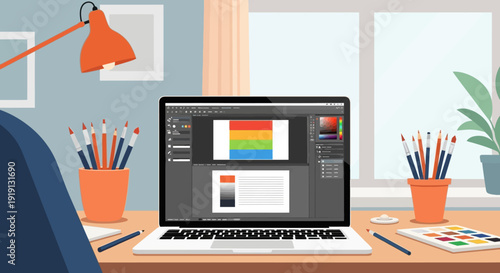 Laptop Computer with Graphic Design Software Open.