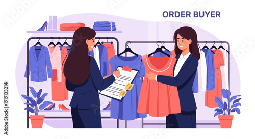 Two Women Discussing Clothing in Store.