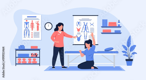 Wallpaper Mural Woman and Man Discussing Human Anatomy Diagram. Torontodigital.ca