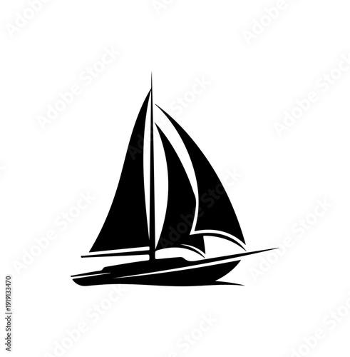 Minimalist Black and White Sailing Boat Vector Illustration