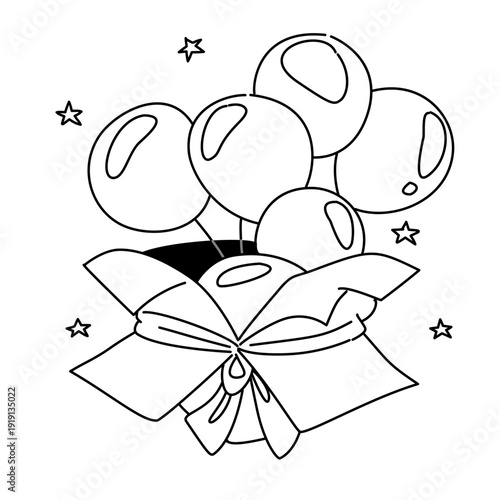 hand drawn surprise box of balloons 