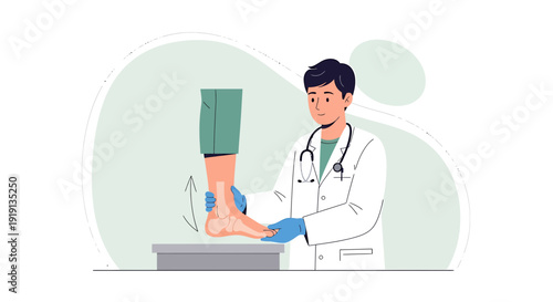 Doctor examining patient's ankle during medical check-up in clinic
