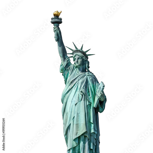 Statue of Liberty isolated on transparent background, symbol of freedom