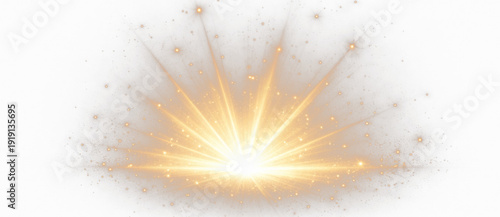 Foto Abstract golden radiant flare, bright light explosion with shining rays and lumi