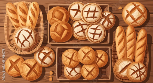 Assorted Artisanal Bread Loaves and Rolls.