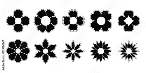 Collection of eight black floral patterns on white background