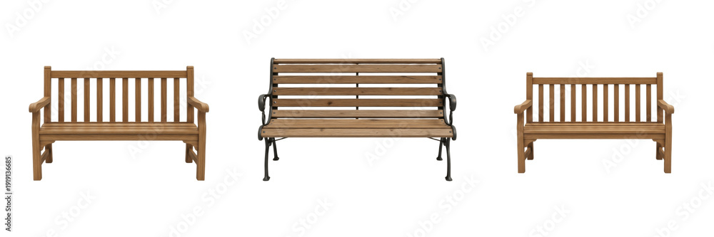 Ταπετσαρία Set of Classic Wooden Outdoor Park Benches Isolated on Transparent Background