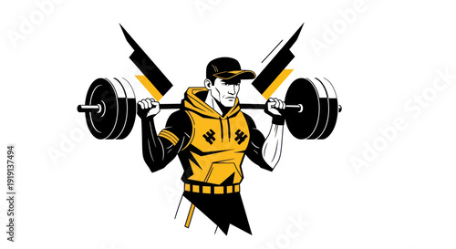Athlete lifting barbell graphic illustration isolated on white background