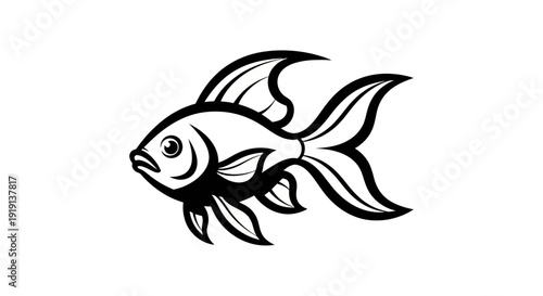 Black and white fish illustration isolated on white background