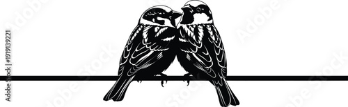 Two Birds on Wire Silhouette: A monochromatic silhouette presents two birds perched delicately on a wire, creating a simple yet striking image of avian companionship. 