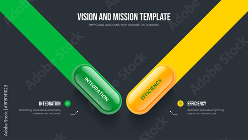 Financial Showcase Frame Layout Vector Illustration. Corporate Solution 2 Step Infographic Slideshow Template. Service Briefing Two Option Diagram Presentation Design.
