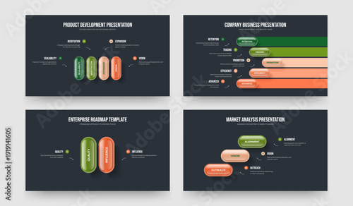 Consulting Development 4 5 2 3 Element Infographic Presentation Template Set. Project Performance Four Five Two Three Option Diagram Slide Design Vector Illustration Bundle.