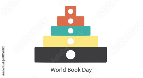World Book Day vector icon, book stack symbol, literacy celebration emblem. Created in minimalist style with colorful palette.
