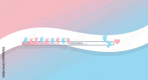 Anticipating arrival baby progress bar announcing baby gender reveal with baby feet