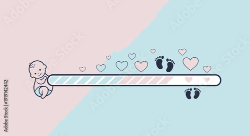 Anticipation of a New Arrival: Gender Reveal Loading Bar with Baby and Footprints Icon