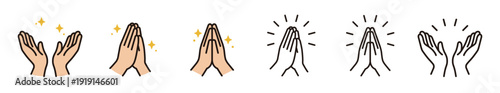 Hand Gesture Icon Set Praying Gratitude Blessing Support